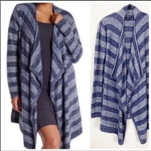 LIKE NEW BAREFOOT DREAMS Blue Stripe Cozy Soft Bamboo chic lite Cardigan Sweater